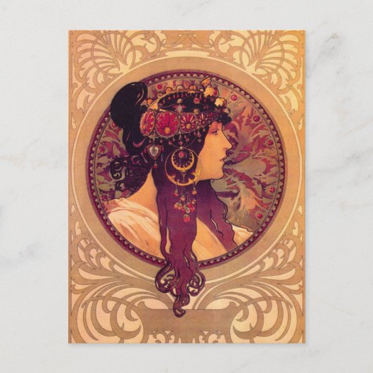Byzantijnse hoofden: Brunette Alfons Mucha Briefkaart (Voorkant)