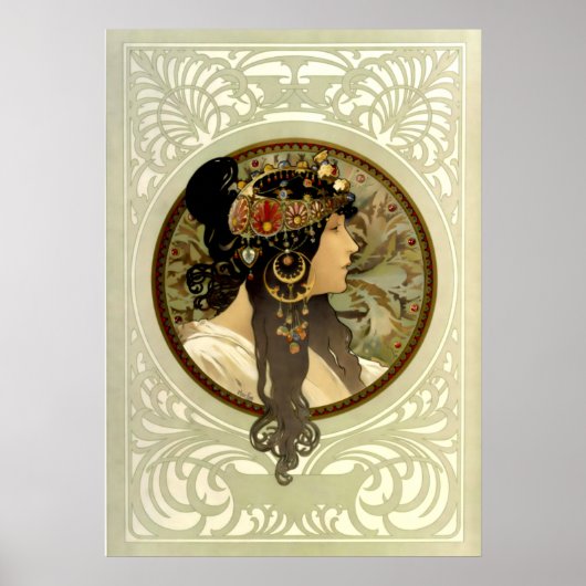 Byzantijnse hoofden Brunette door Alphonse Mucha Poster (Voorkant)