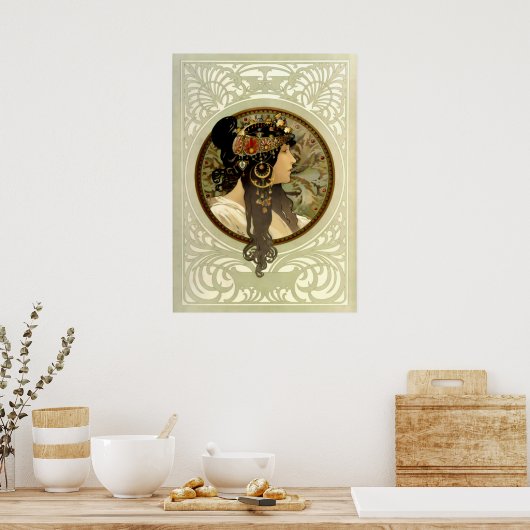 Byzantijnse hoofden Brunette door Alphonse Mucha Poster (Keuken)