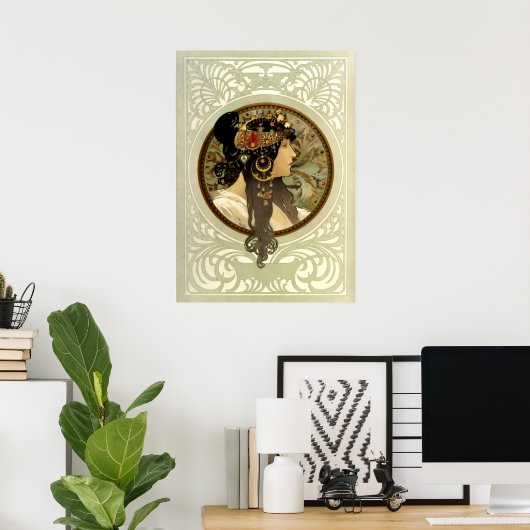 Byzantijnse hoofden Brunette door Alphonse Mucha Poster (Thuiskantoor)
