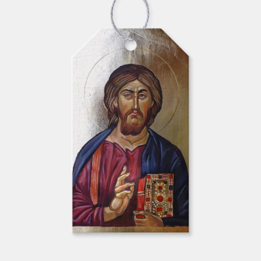 Byzantijnse Pictogram van Christus Pantocrator Cadeaulabel (Voorkant)