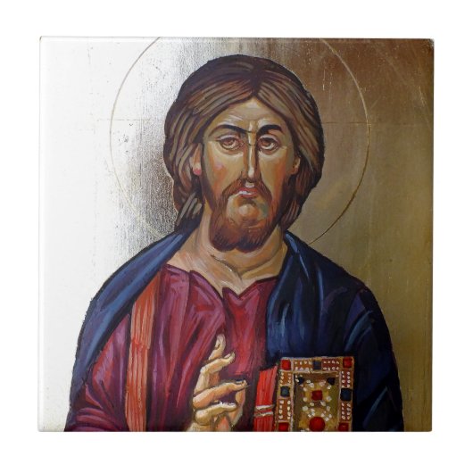 Byzantijnse Pictogram van Christus Pantocrator Tegeltje (Voorkant)
