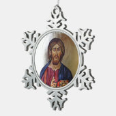 Byzantijnse Pictogram van Christus Pantocrator Tin Sneeuwvlok Ornament (Rechts)