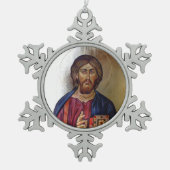 Byzantijnse Pictogram van Christus Pantocrator Tin Sneeuwvlok Ornament (Voorkant)