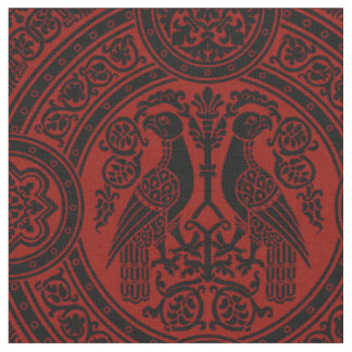 Byzantijnse Vogels - Zwart op Donkerrood Stof