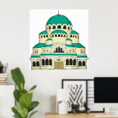 Byzantine Architecture Teal Dome Cathedral Poster (Thuiskantoor)