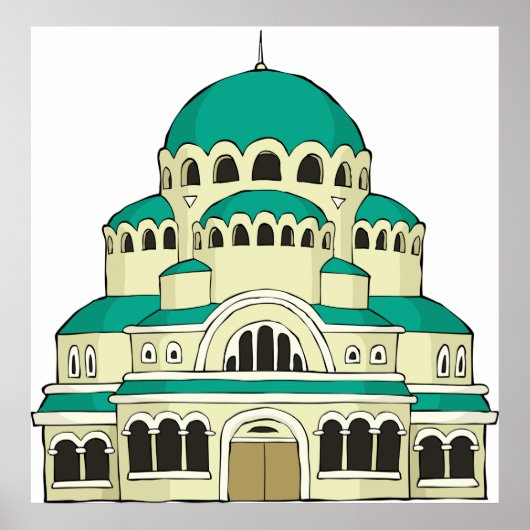 Byzantine Architecture Teal Dome Cathedral Poster (Voorkant)