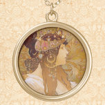 Byzantine Brunette, Mucha Goud Vergulden Ketting<br><div class="desc">Art Nouveau brunette van Alphonse Mucha</div>