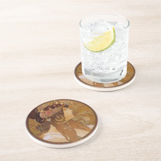 Byzantine Brunette, Mucha Zandsteen Onderzetter (Zijkant)