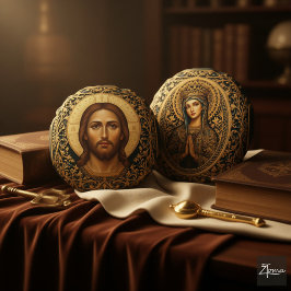 Byzantine Christ Icon - Jesus Rond Kussen