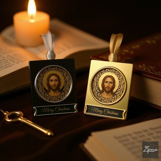 Byzantine Christ Icon - Jesus Verguld Banner Ornament
