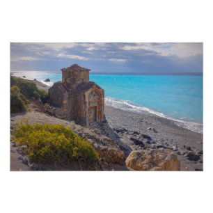 Byzantine-era Chapel op een strand op Kreta, Griek Foto Afdruk