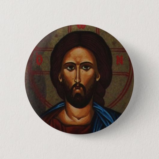 Byzantine Grieks-orthodoxe Pictogram JESUS CHRIST Ronde Button 5,7 Cm (Voorkant)