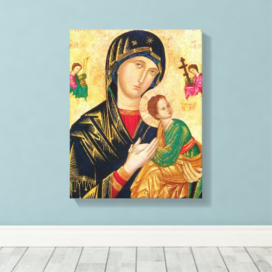 Byzantine Maagd Maria en Kind Icon Kerstmis Canvas Afdruk (Insitu (Houten vloer))