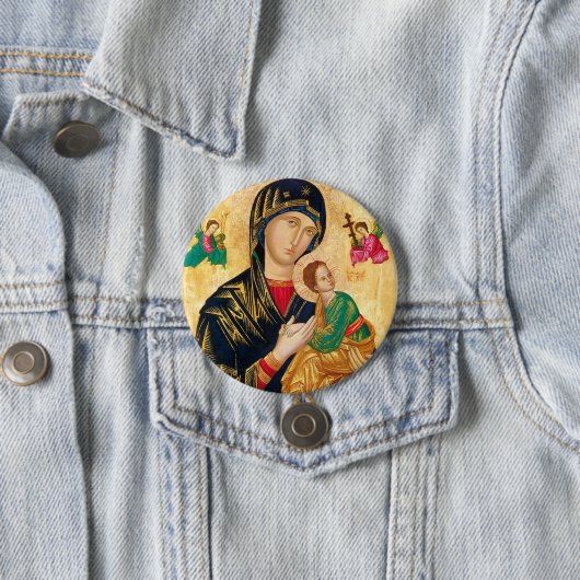 Byzantine Maagd Maria en Kind Icon Kerstmis Ronde Button 7,6 Cm (In situ)