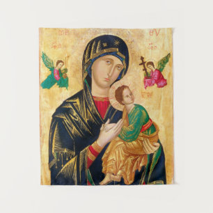 Byzantine Maagd Maria en Kind Icon Kerstmis Wandkleed
