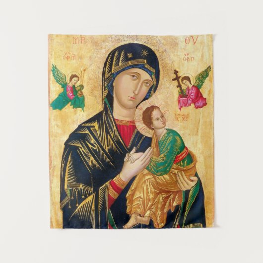 Byzantine Maagd Maria en Kind Icon Kerstmis Wandkleed (Voorkant)