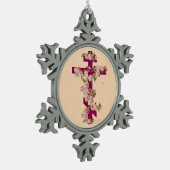 Byzantine Orthodox Eastern Rite Cross Roze Rozen Tin Sneeuwvlok Ornament (Links)
