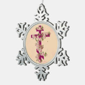 Byzantine Orthodox Eastern Rite Cross Roze Rozen Tin Sneeuwvlok Ornament (Rechts)