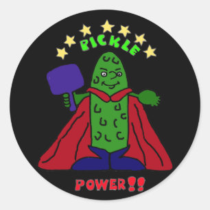BZ- Pickle Power Superhero Pickleball Cartoon Ronde Sticker