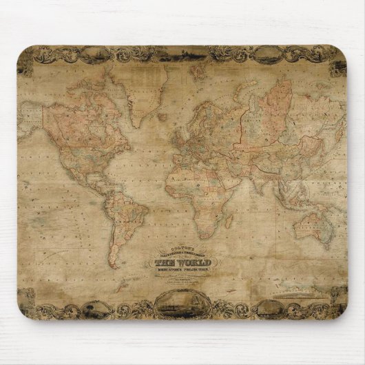C1847 Colton's oude Wereldkaart Mousepad Muismat (Voorkant)