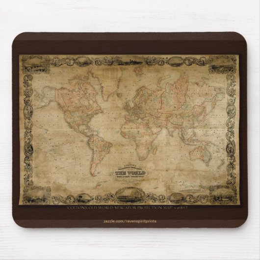  C1847 Colton's oude Wereldkaart Mousepad Muismat (Voorkant)