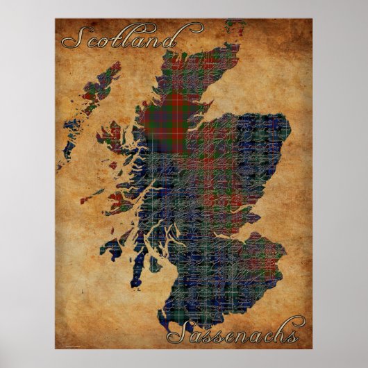 C18th Scotland and Sassenachs Map Art Poster (Voorkant)