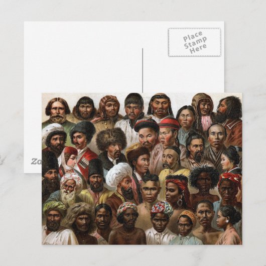  C19-gravering "Peoples of Asia" Briefkaart (Voorkant / Achterkant)