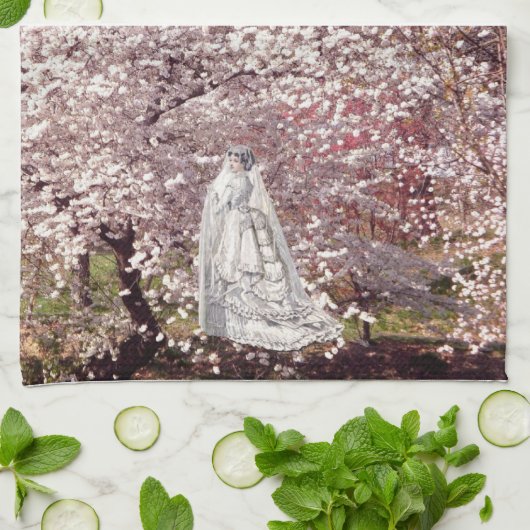 C23 Cherry Blossom Bride Tea Towel Theedoek (Gevouwen)