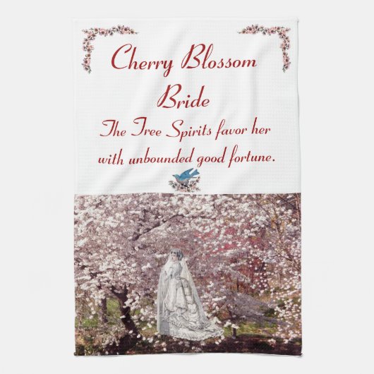 C23 Cherry Blossom Bride Tea Towel Theedoek (Verticaal)