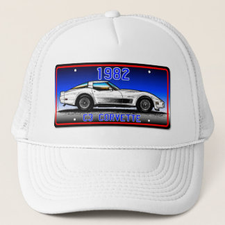 C3 1982 Corvette Licentie Bord Art-Blue Background Trucker Pet