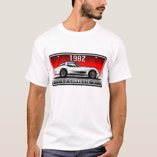 C3 1982 Corvette Licentie Bord Art-Red Background T-shirt (Voorkant)
