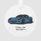 C6 Corvette Sportwagen Blauw Hand getrokken Schets Ornament (voorkant)