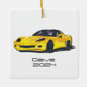 C6 Corvette Sportwagen Gele Hand getrokken Schets Keramisch Ornament (Voorkant)