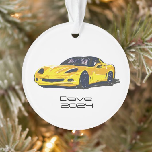 C6 Corvette Sportwagen Gele Hand getrokken Schets Ornament (Boom)