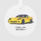 C6 Corvette Sportwagen Gele Hand getrokken Schets Ornament (voorkant)
