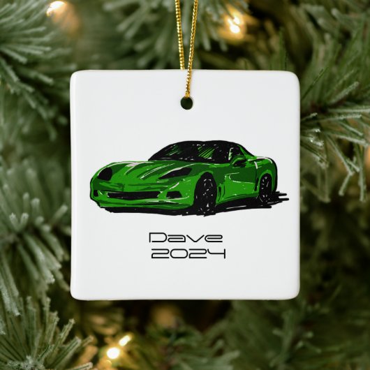 C6 Corvette Sportwagen Groene Hand getrokken Schet Keramisch Ornament (Boom)