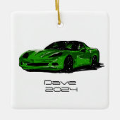 C6 Corvette Sportwagen Groene Hand getrokken Schet Keramisch Ornament (Voorkant)