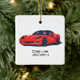 C6 Corvette Sportwagen Rode Hand getrokken Schets Keramisch Ornament