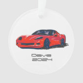 C6 Corvette Sportwagen Rode Hand getrokken Schets Ornament (voorkant)