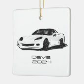 C6 Corvette Sportwagen Witte Hand getrokken Schets Keramisch Ornament (Links)
