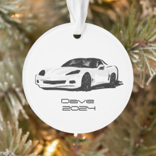 C6 Corvette Sportwagen Witte Hand getrokken Schets Ornament