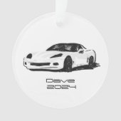 C6 Corvette Sportwagen Witte Hand getrokken Schets Ornament (voorkant)