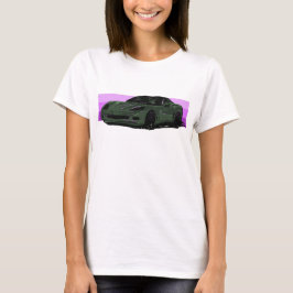 C6 Donkergroene Corvette Sportscar met Roze Streep T-shirt
