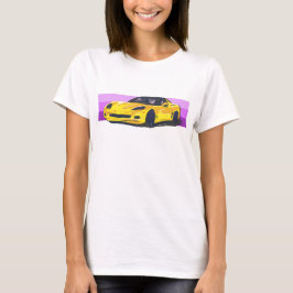 C6 Gele Corvette Sportscar met Roze Streep T-shirt