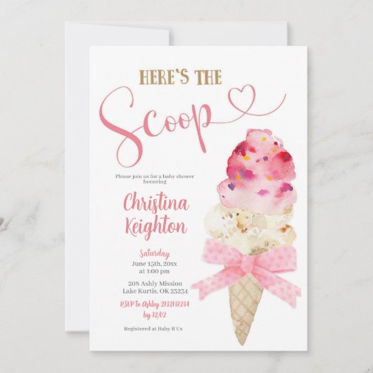 C6 Roze Lint Meisje Ijs Baby shower Kaart (Voorkant)