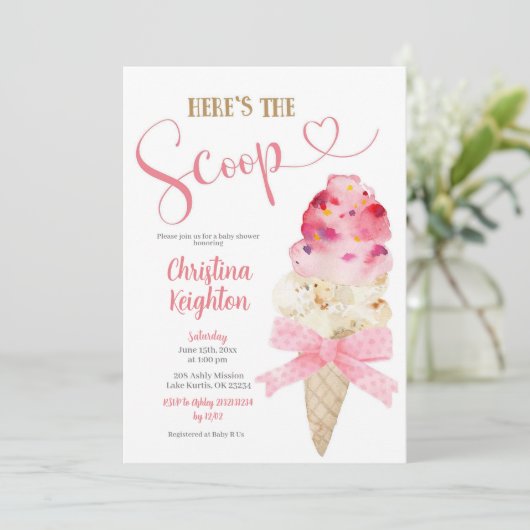 C6 Roze Lint Meisje Ijs Baby shower Kaart (Staand voorkant)