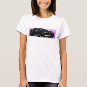 C7 Black Corvette Sportscar met Roze Streep T-shirt