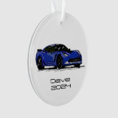 C7 Corvette Sportwagen Blauw Hand getrokken Schets Ornament (voorkant)