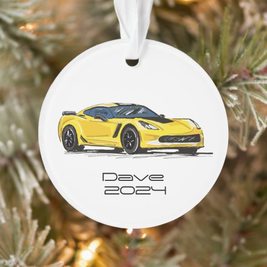 C7 Corvette Sportwagen Gele Hand getrokken Schets Ornament (Boom)